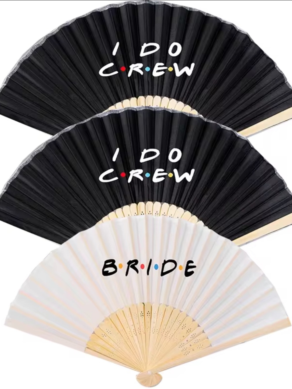 New bride and crew hand fans set or 3